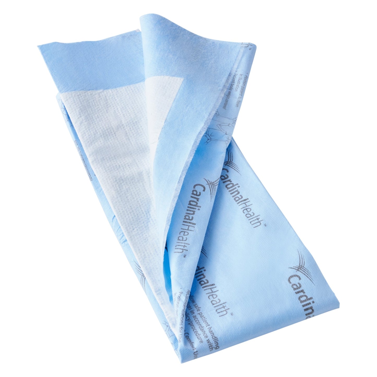 Set of folded quilted underpads with light blue outer layer and white absorbent core