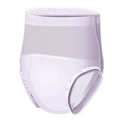 White disposable protective underwear with beige waistband and leg opening close-up