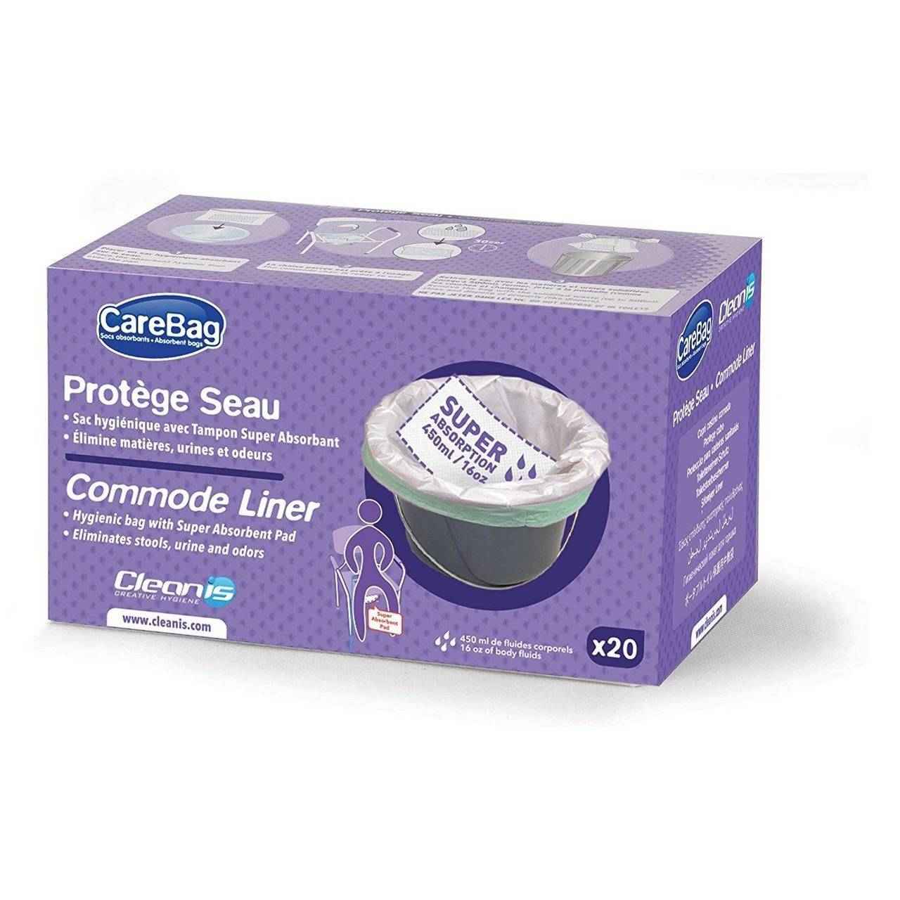 CareBag commode liner box with super absorbent pad, 20-count