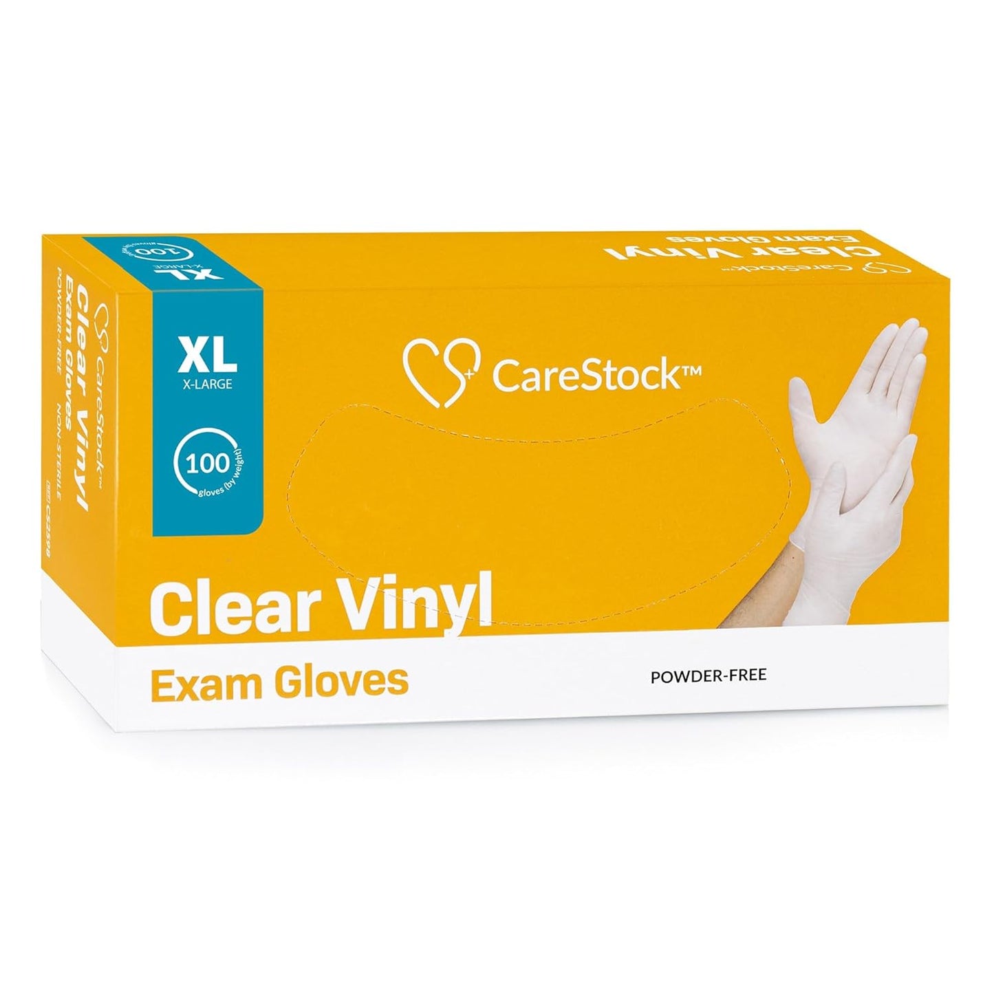 Clear vinyl exam gloves, standard cuff, size XL, powder-free (box of 100)