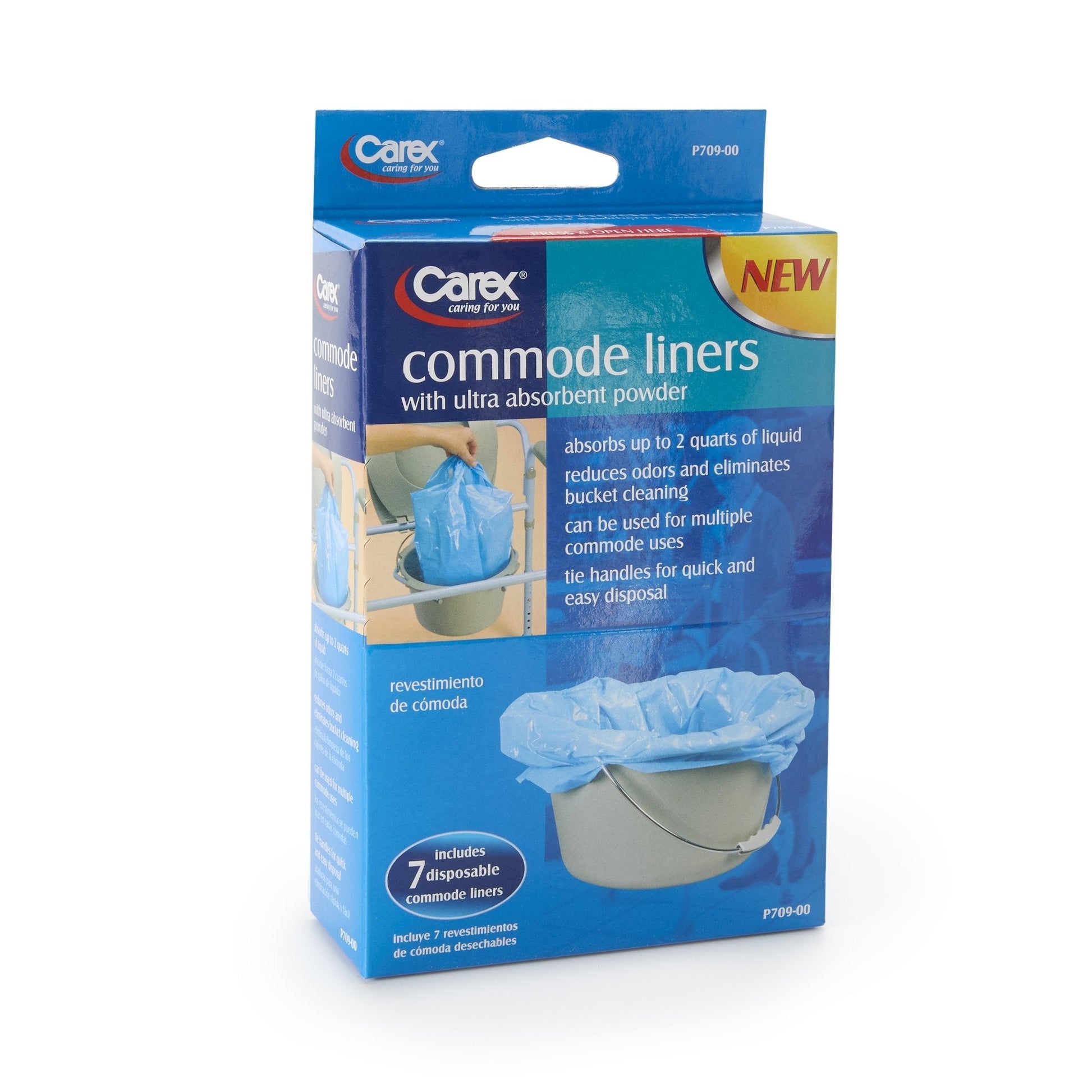 Commode liners box with ultra-absorbent powder and included disposable liners