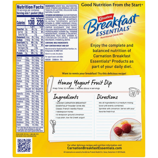 Breakfast Essentials Classic French Vanilla box back panel with nutrition facts and recipe