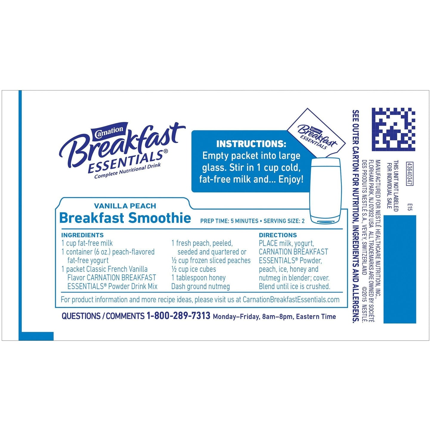 Breakfast Essentials Classic French Vanilla box panel with mixing instructions and ingredient list