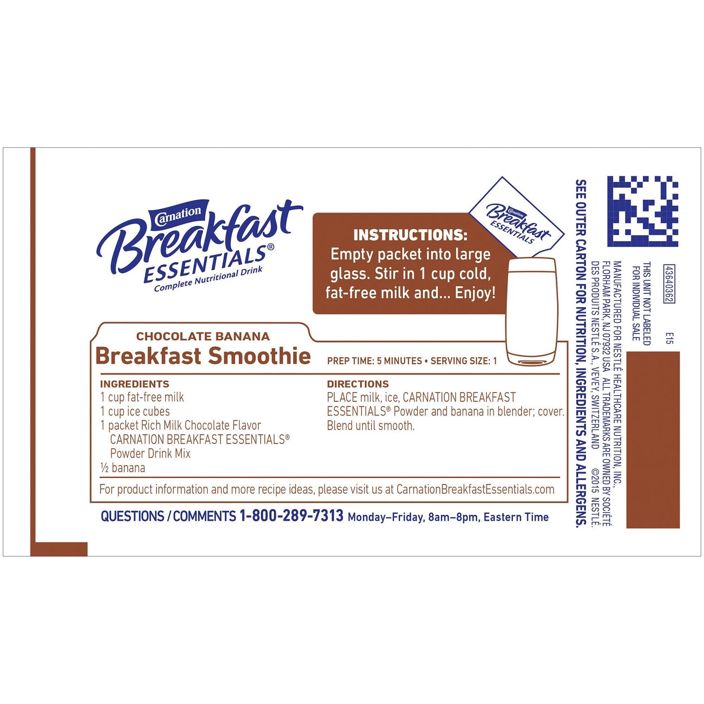 Breakfast Essentials chocolate banana breakfast smoothie instructions and ingredients