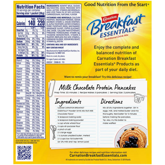 Breakfast Essentials rich milk chocolate nutrition facts and ingredient information panel
