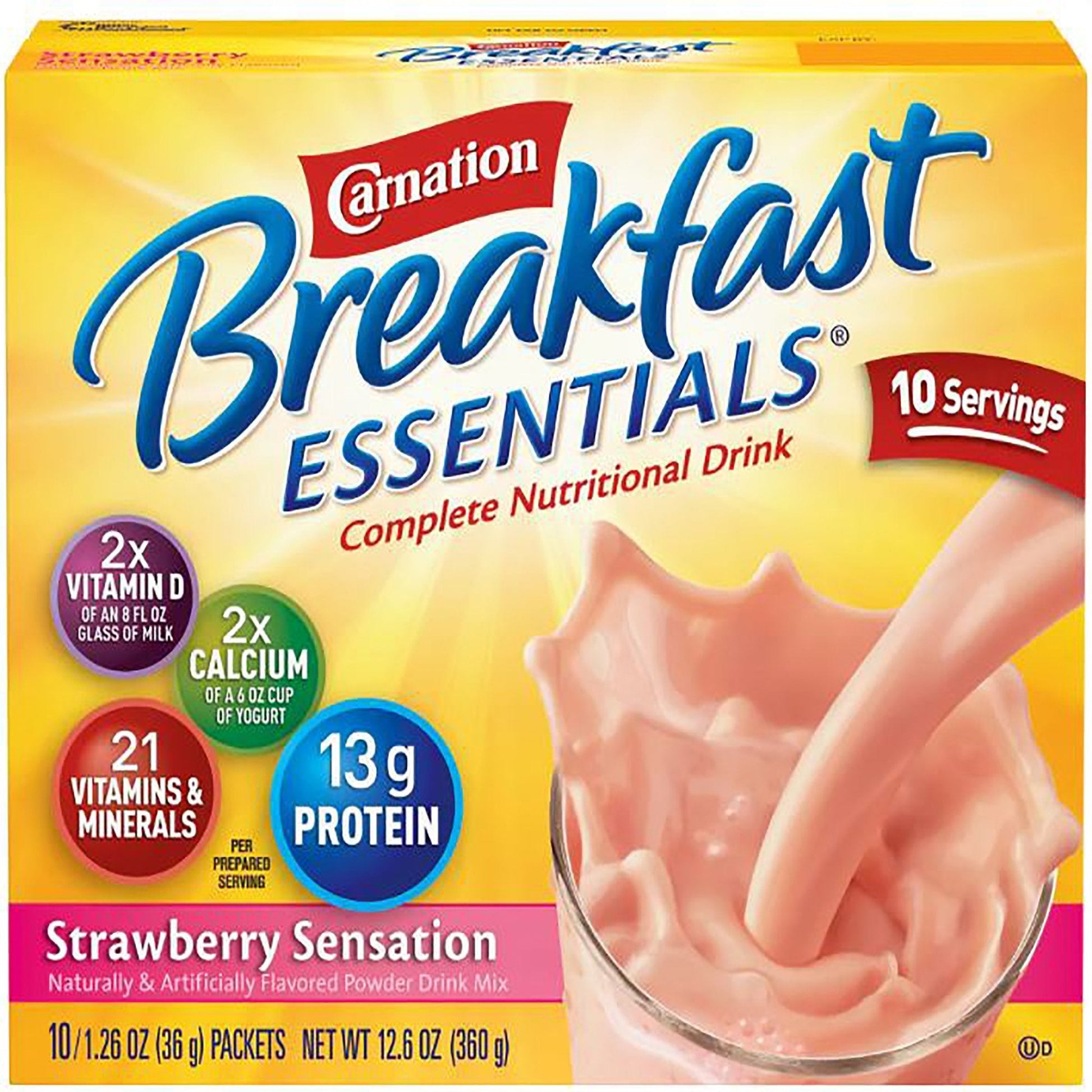 Carnation Breakfast Essentials Strawberry Sensation drink mix, 10 servings box