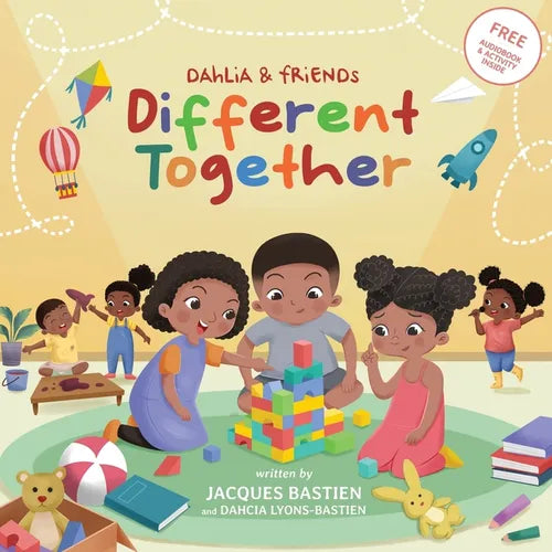 Children's story paperback with illustrated kids building colorful blocks cover