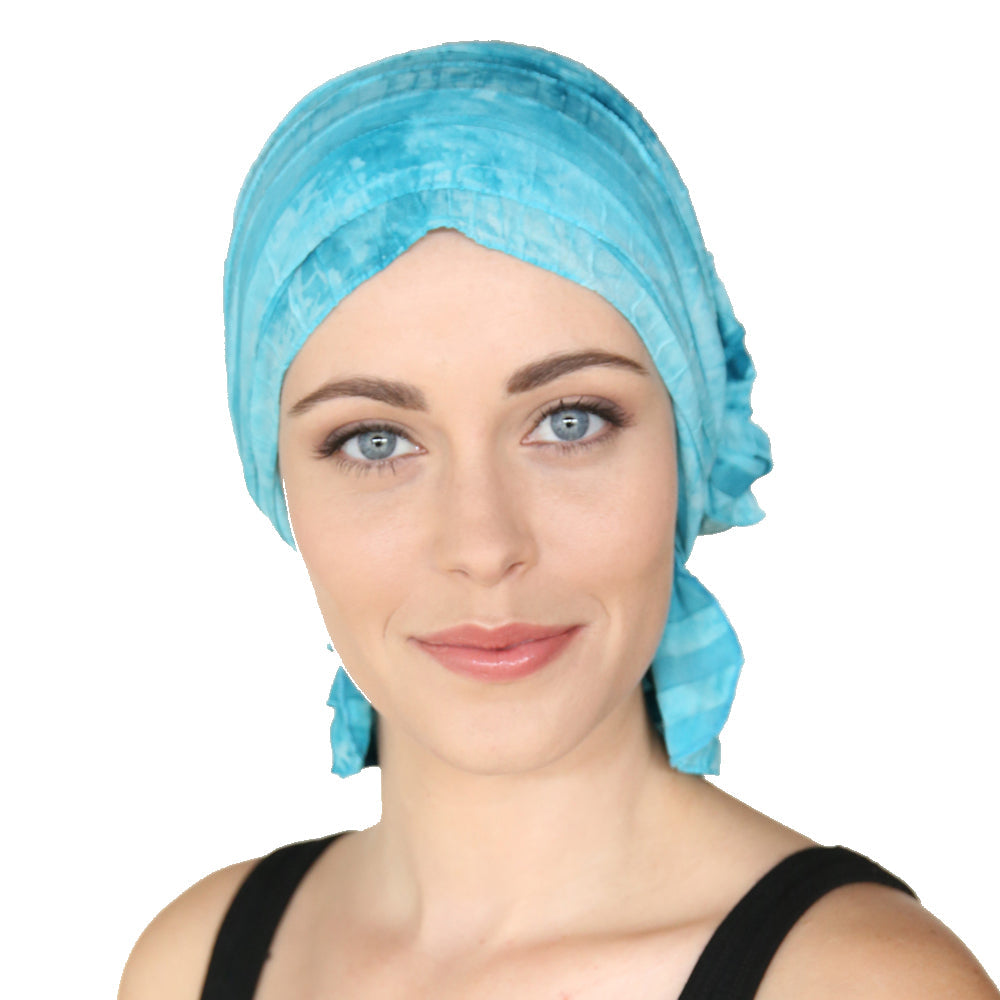 MOLLY CHEMOBEANIES® chemo beanie, light blue ruched wrap with gathered side
