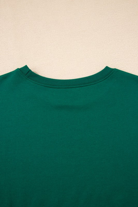 Varsity stripe pullover evergreen crew neck with ribbed collar