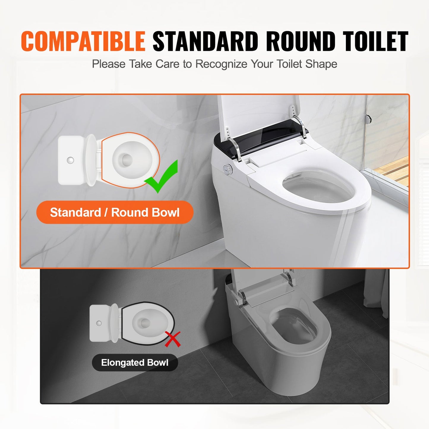 Raised toilet seat for standard round toilets, white seat with gray handrails