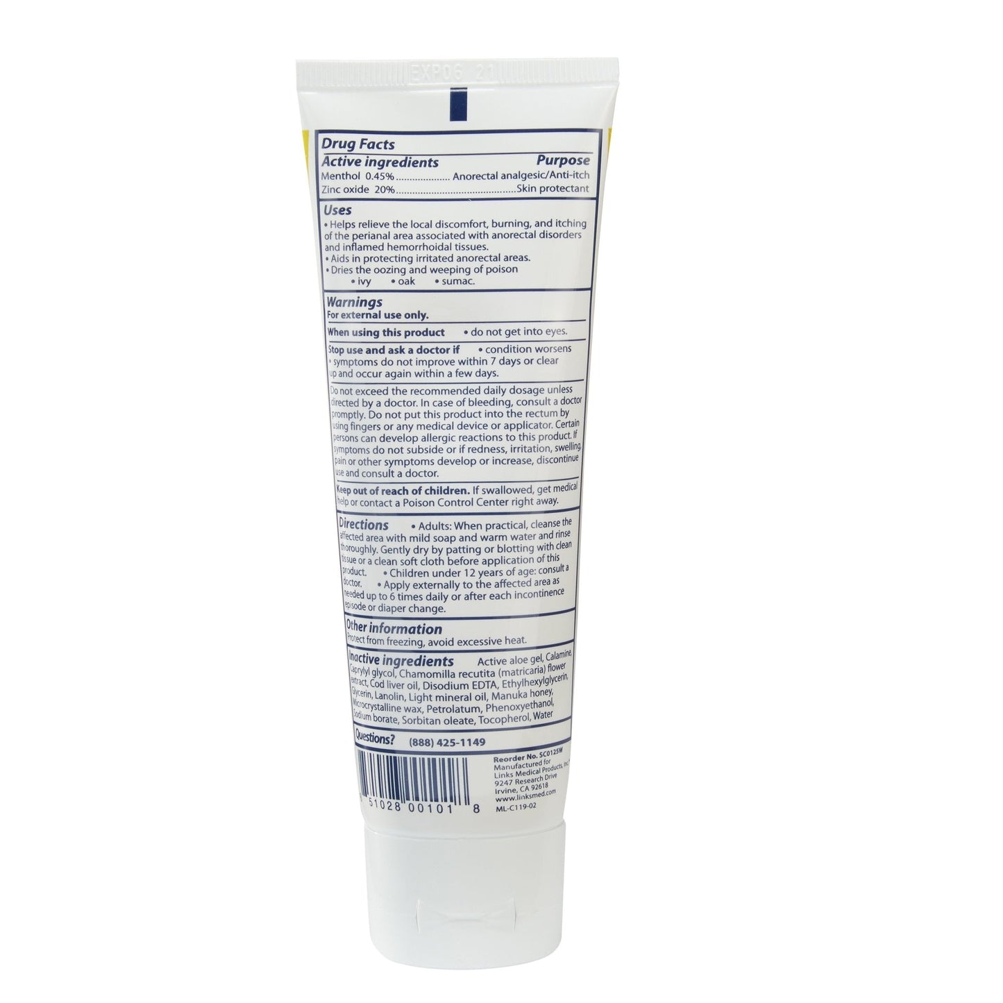 Chamosyn skin protectant ointment tube back label with Drug Facts