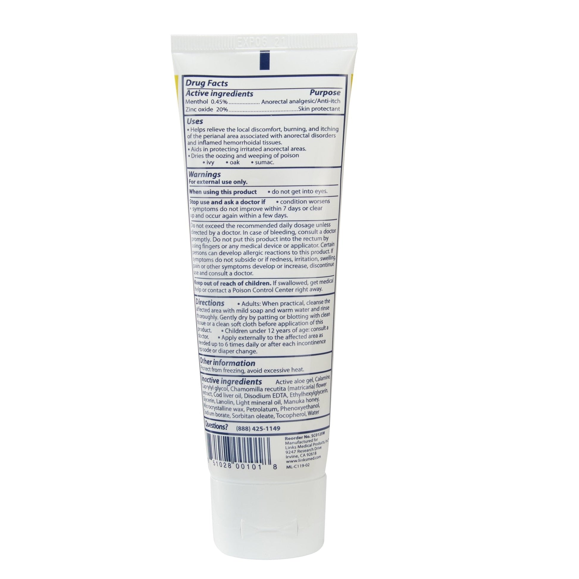 Chamosyn skin protectant ointment tube back label with Drug Facts