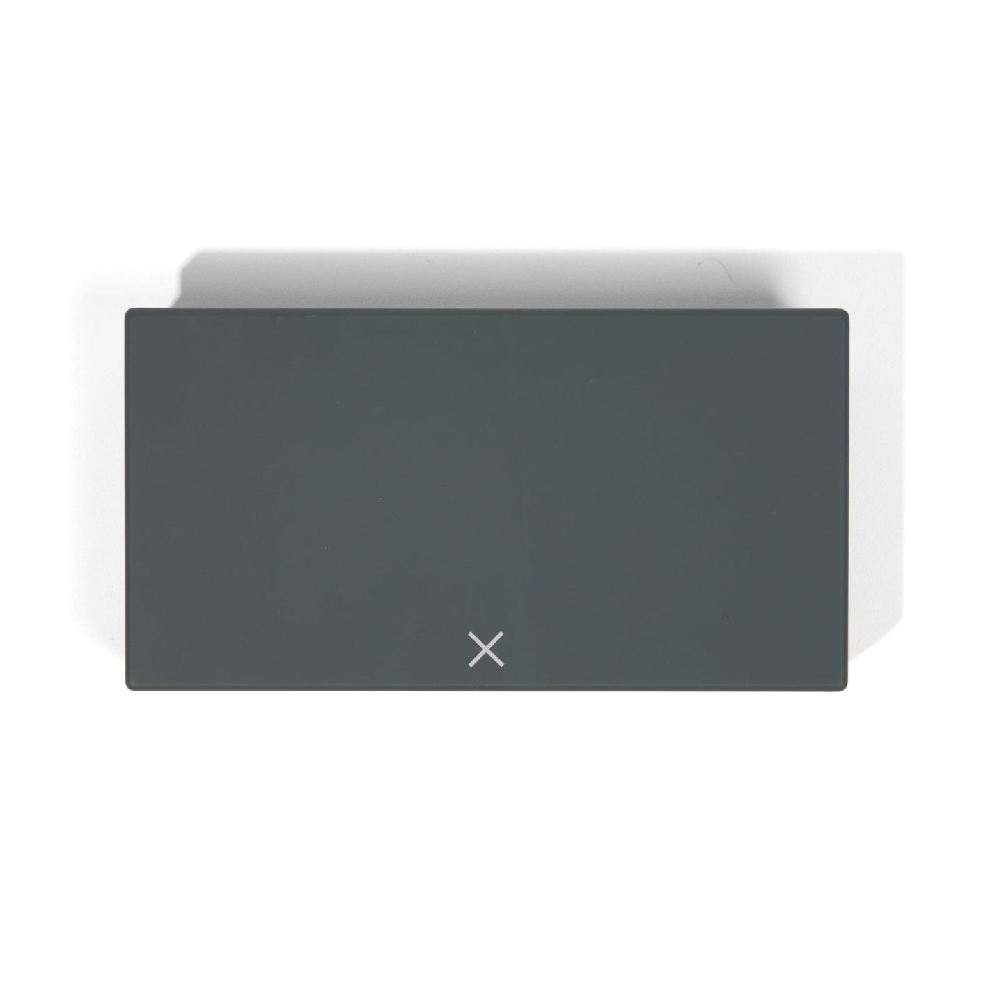 Charcoal gray pill box closed front view with centered X icon