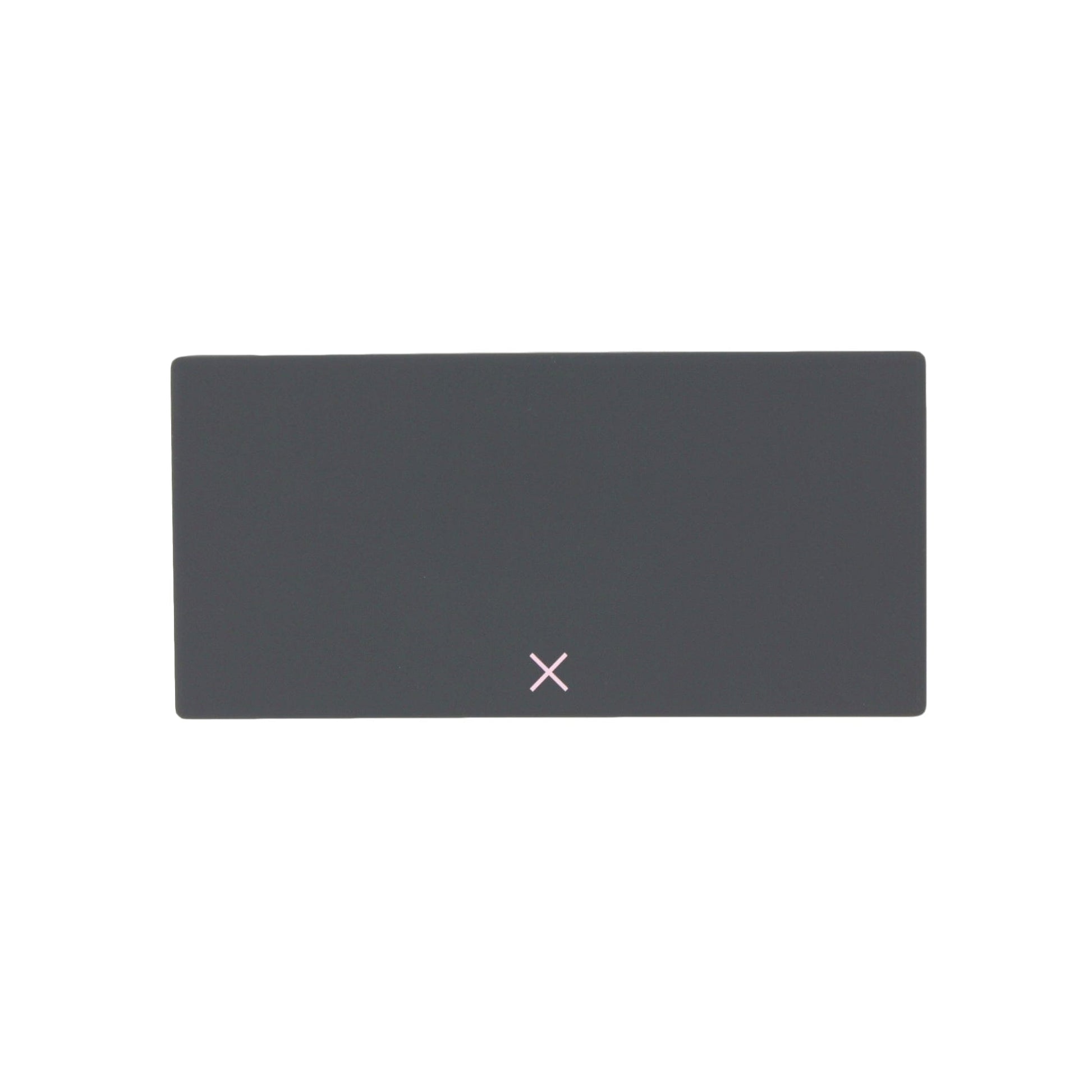 Charcoal gray pill box front panel with centered X symbol