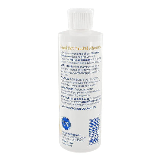 No-rinse conditioner bottle back label, 8 fl oz, barcode and directions