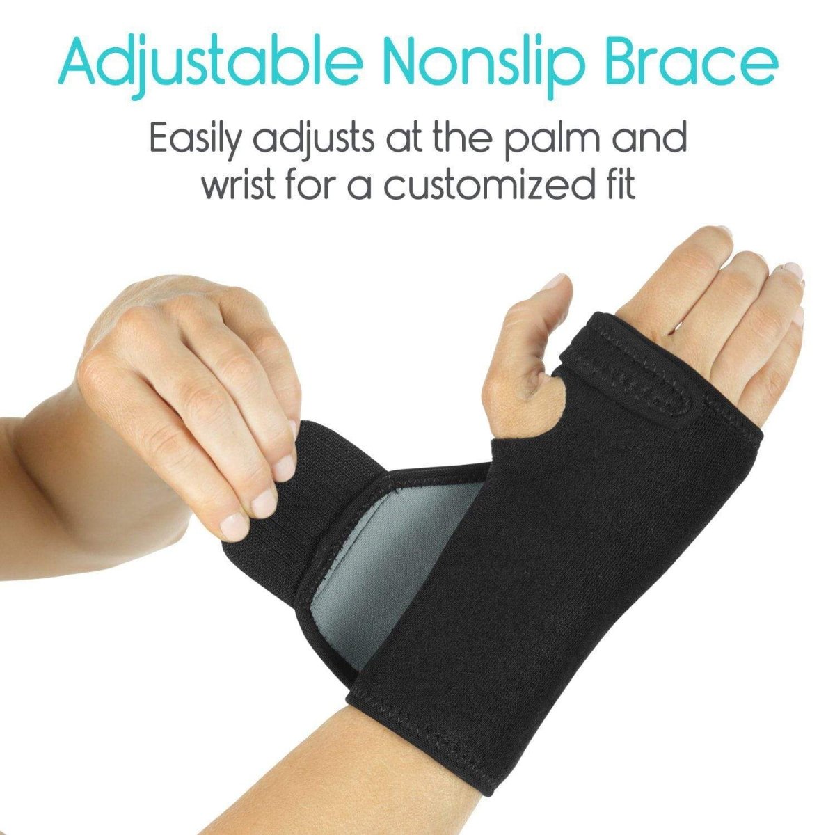 Black non-slip wrist brace with cushioned support pad and adjustable wrap