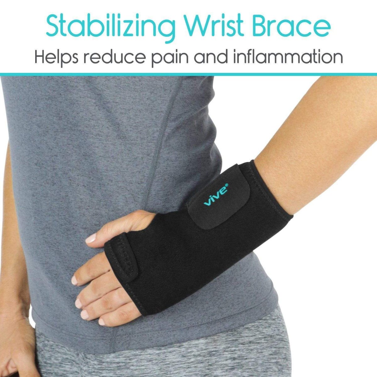 Black wrist brace with padded support panel and curved stabilizing strap