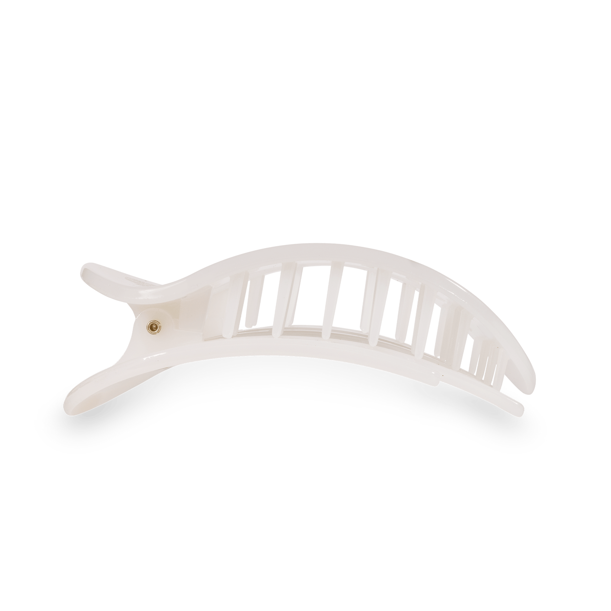 Large flat round hair clip with curved prongs, coconut white