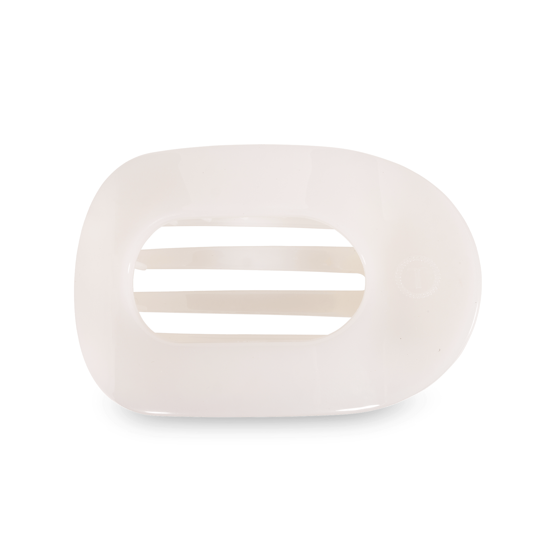 Large flat round hair clip, coconut white, oval cutout design
