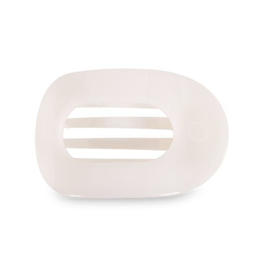 Large flat round hair clip, coconut white, oval cutout design