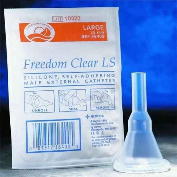 Freedom Clear LS male external catheter, large 35 mm, silicone; clear applicator nozzle