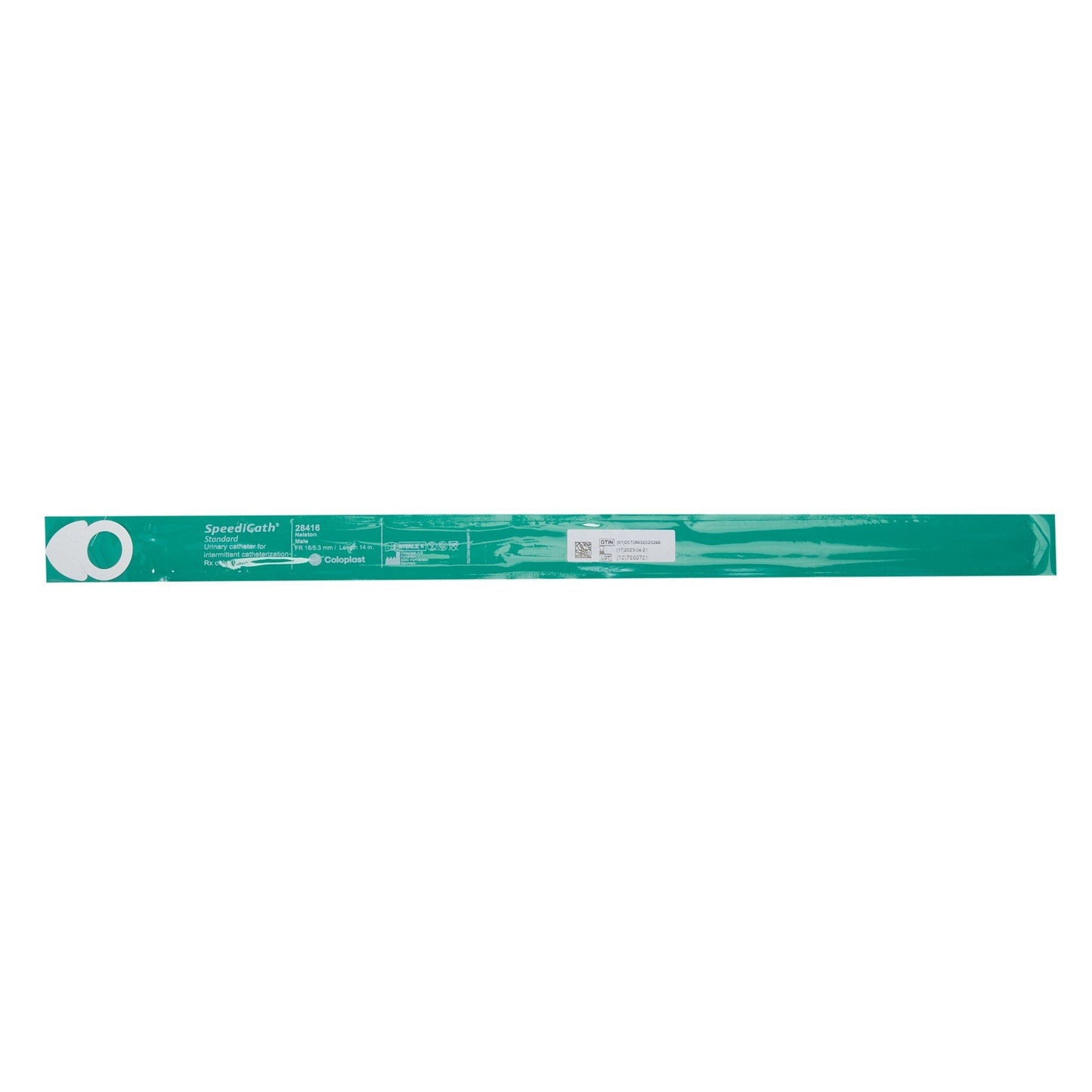 Green intermittent catheter strip with printed labels