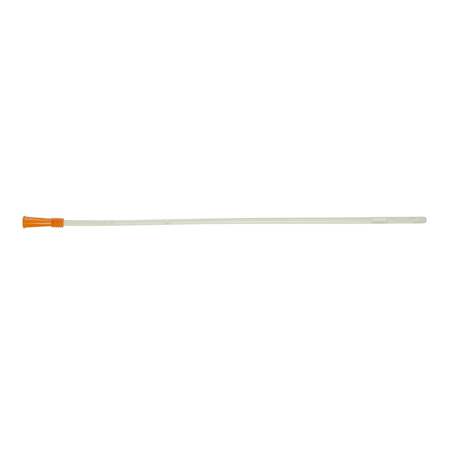 Intermittent catheter with clear tube and orange connector tip