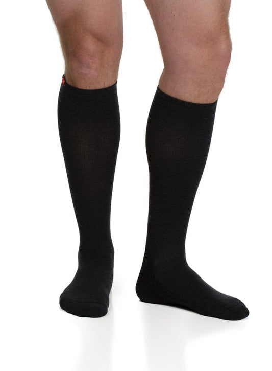 Black cotton compression socks, full-length pair view with cushioned toes