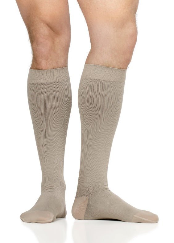 Cashew compression socks for lymphedema, ribbed foot and calf knit