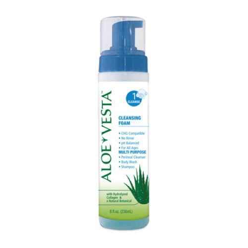 Aloe Vesta rinse-free cleansing foam body wash in pump bottle, 8 oz
