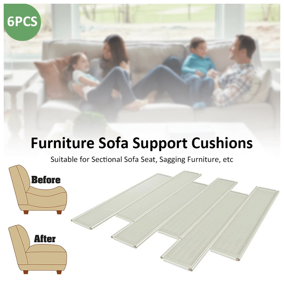 Sofa support cushion inserts showing before/after sagging support, 6 pcs