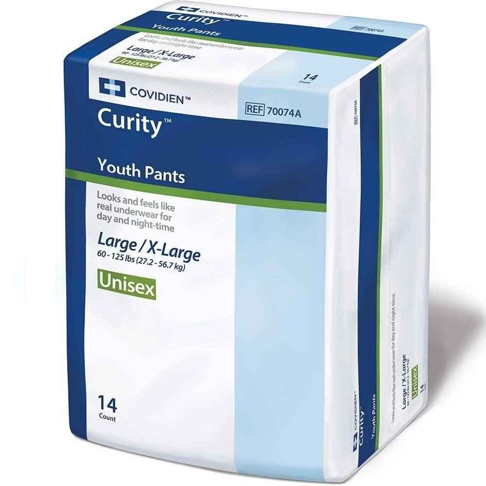 Curity youth pants, Large/X-Large (60–125 lbs), unisex disposable incontinence briefs