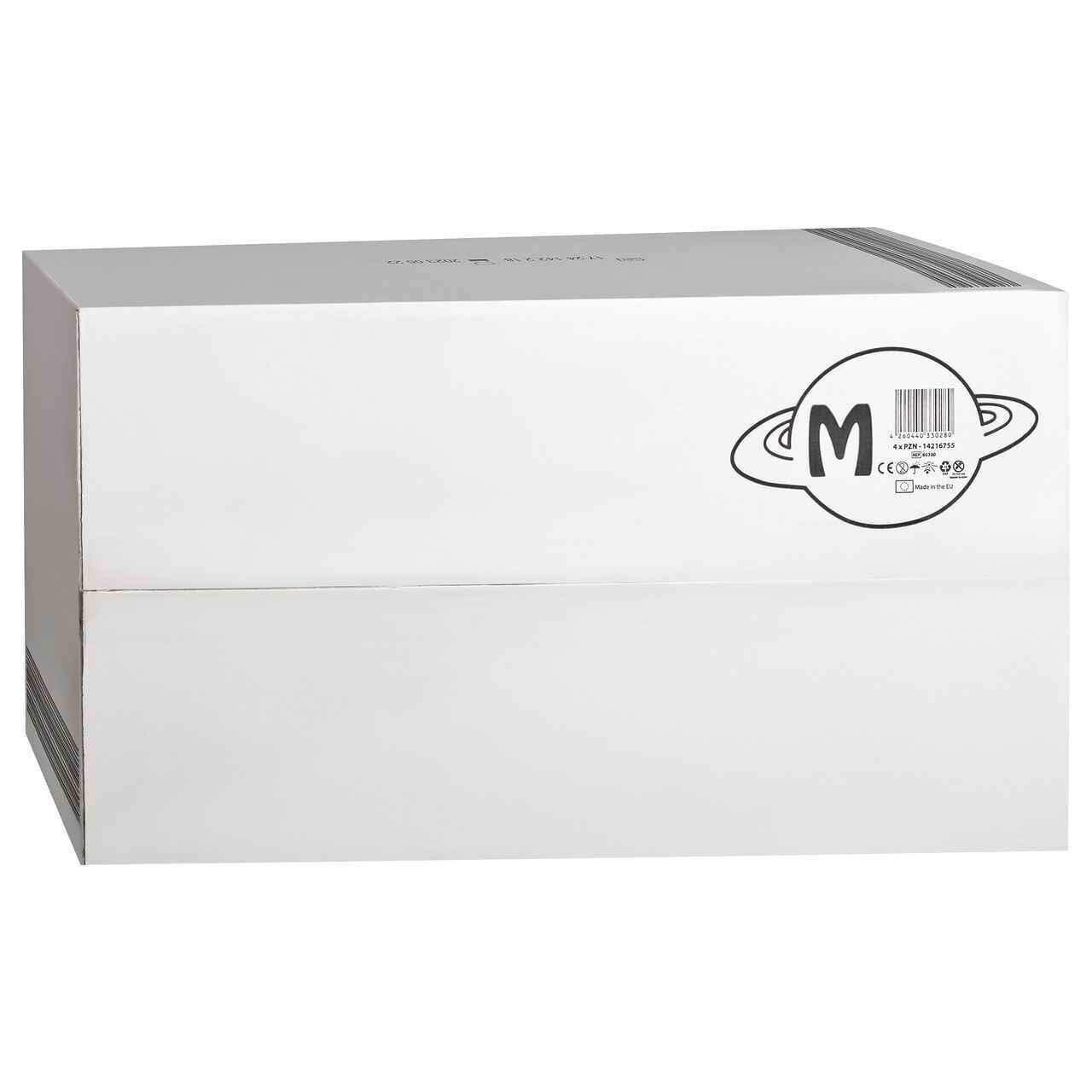 Plain white diaper box with barcode label on the side