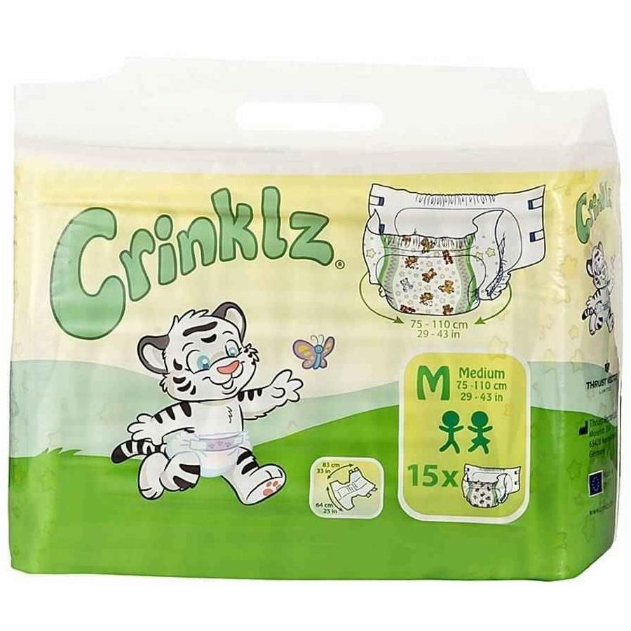Medium adult diapers with printed cartoon design, plastic backing, Original Print pattern pack