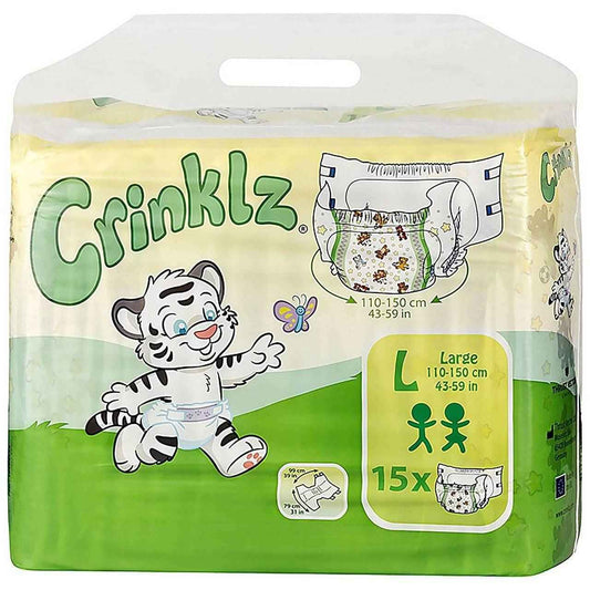 Large adult diapers with printed cartoon design, plastic backing, Original Print 15-pack