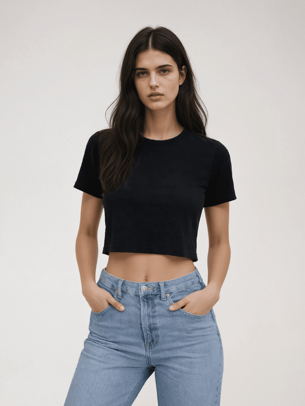 Black cropped tee, crew neck and short sleeves