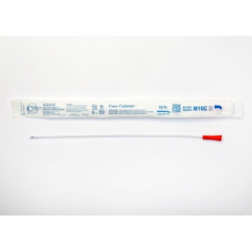 Uncoated PVC male urethral catheter, curved tip, 16 Fr, 16 in, M16C