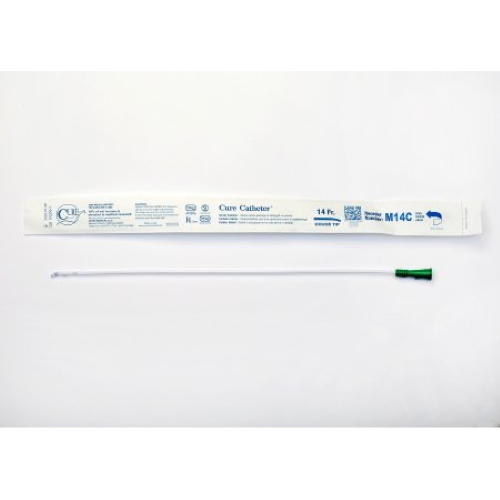 Uncoated PVC male urethral catheter, curved tip, 14 Fr, 16 in, M14C