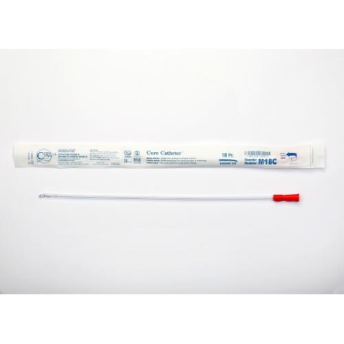 Uncoated PVC male urethral catheter, curved tip, 18 Fr, 16 in, M18C