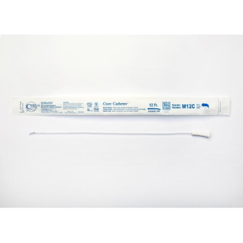 Uncoated PVC male urethral catheter, curved tip, 12 Fr, 16 in, M12C