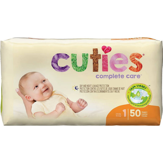 Cuties Complete Care Size 1 baby diapers package, 150 count