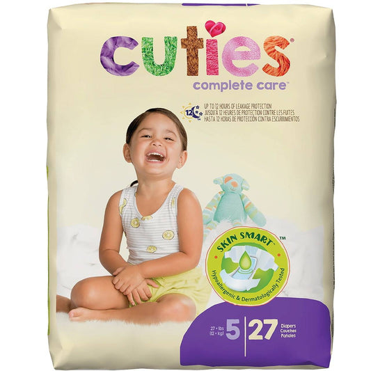 Cuties Complete Care baby diapers, size 5, pack of 27 (27 count) front package