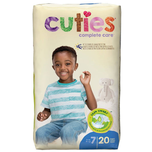 Cuties Complete Care baby diapers, Size 7 pack, Skin Smart protective badge