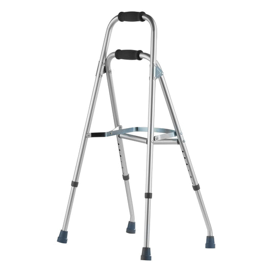 Adjustable folding hemi walker with dual hand grips, designed for senior mobility.