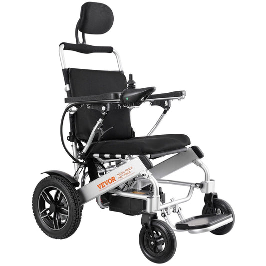Folding electric power wheelchair, black seat, 20 in width, adjustable backrest, armrests