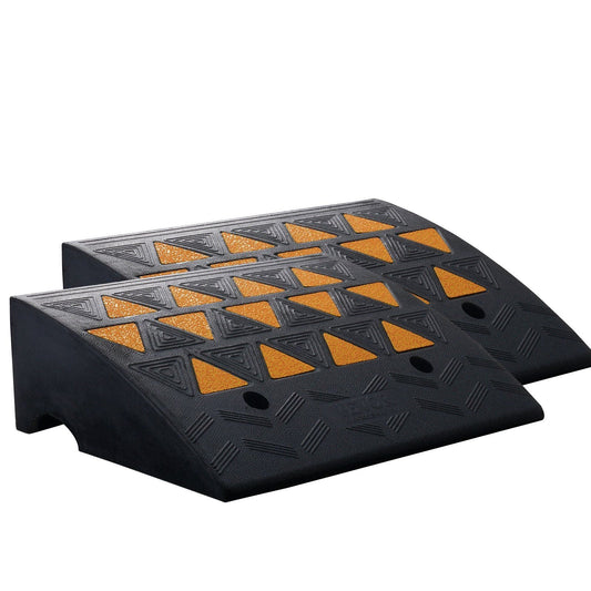 Rubber curb ramp set of 2, black with orange traction grid tread, 6 in rise