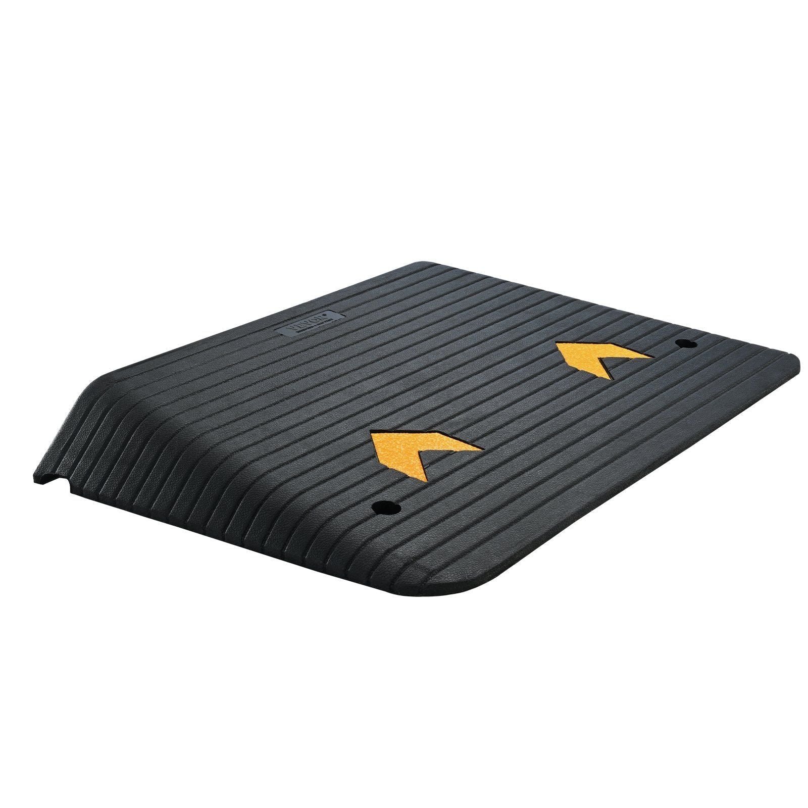 Rubber threshold ramp, dark textured non-slip surface with grip arrows and cutout handles