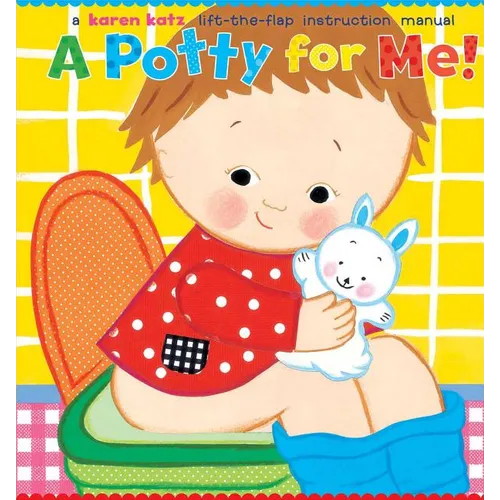 Potty training hardcover book cover with boy and white bunny beside a green cushion