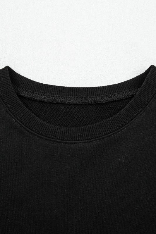 Black varsity stripe pullover crew neck with ribbed collar