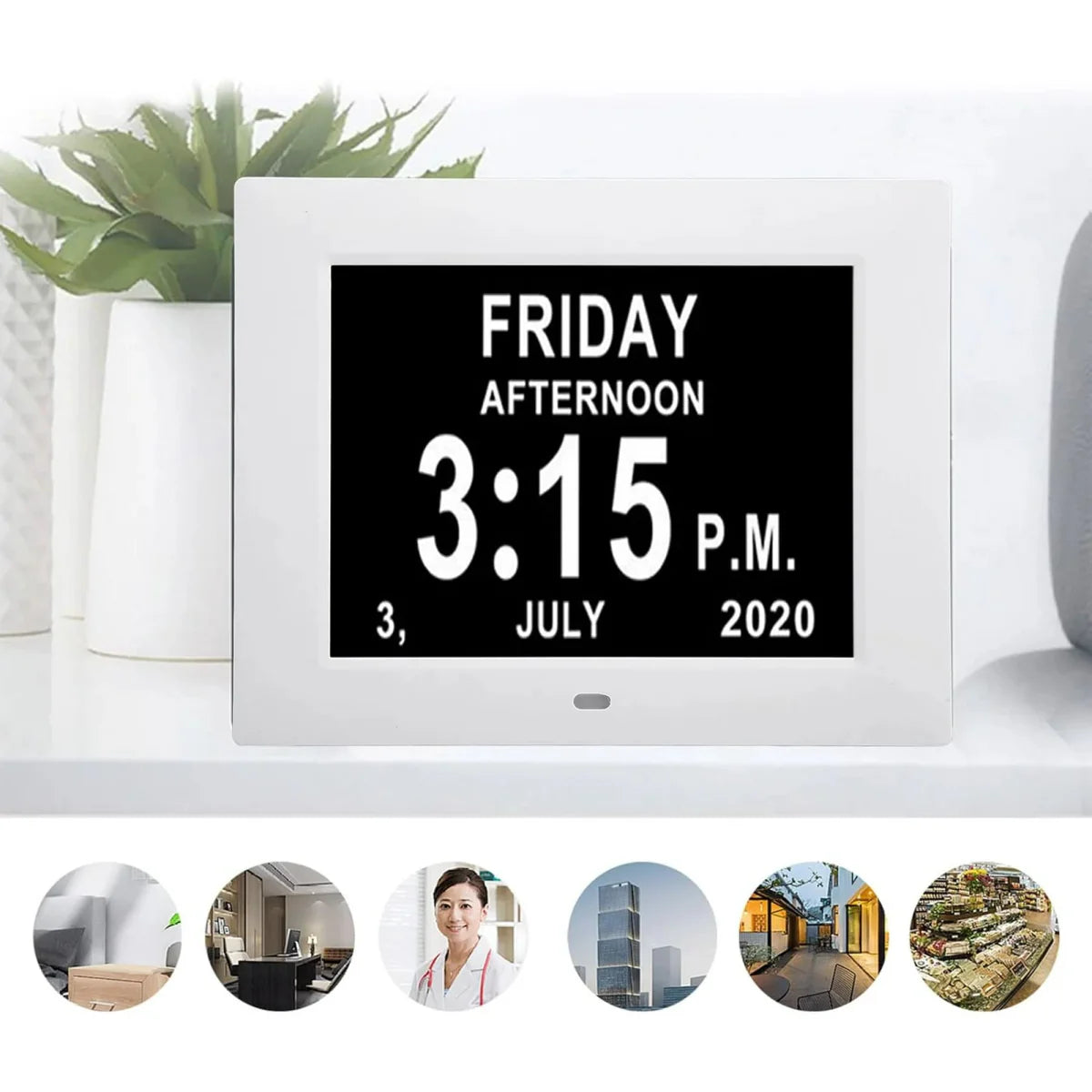 Day clock display: Friday afternoon 3:15 P.M., July 3, 2020